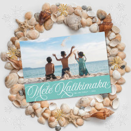 Mele Kalikimaka Hawaiian Holiday Aqua Fotokaart Feestdagenkaart