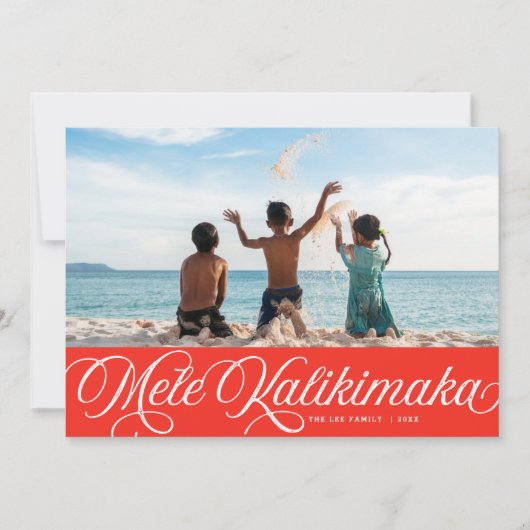 Mele Kalikimaka Hawaiian Holiday Red Photo Card Feestdagenkaart (Voorkant)