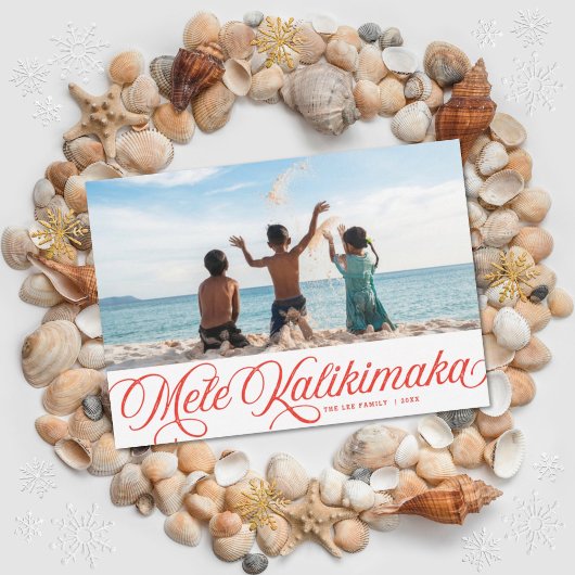 Mele Kalikimaka Hawaiian Holiday Red Photo Card Feestdagenkaart