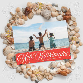 Mele Kalikimaka Hawaiian Holiday Red Photo Card Feestdagenkaart