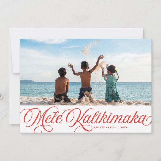 Mele Kalikimaka Hawaiian Holiday Red Photo Card Feestdagenkaart (Voorkant)