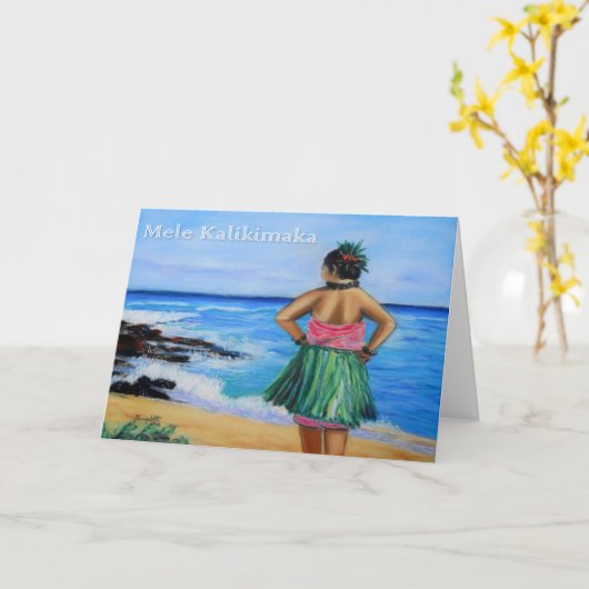 Mele Kalikimaka Hawaiian Hula Girl Holiday Card Kaart (Gele Bloem)