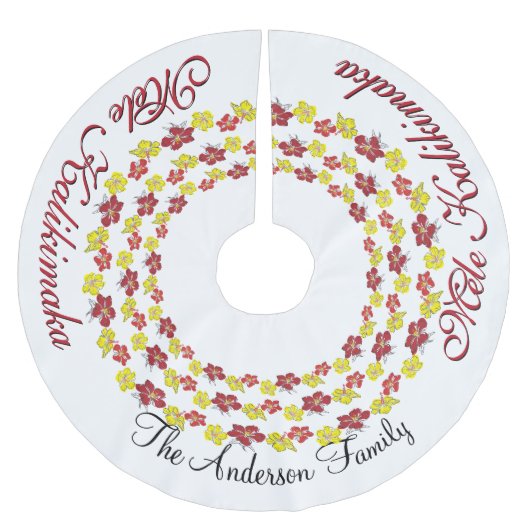 Mele Kalikimaka Hawaiian JOUW NAAM Tree Skirt Kerstboom Rok (Voorkant)
