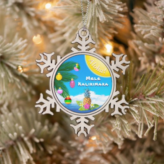 Mele Kalikimaka, Hawaiian kerstboomversiering Tin Sneeuwvlok Ornament (Boom)