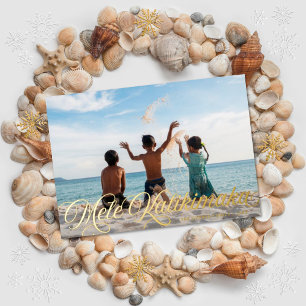 Mele Kalikimaka Hawaiian-kerstfoto Gold Card Folie Feestdagenkaart