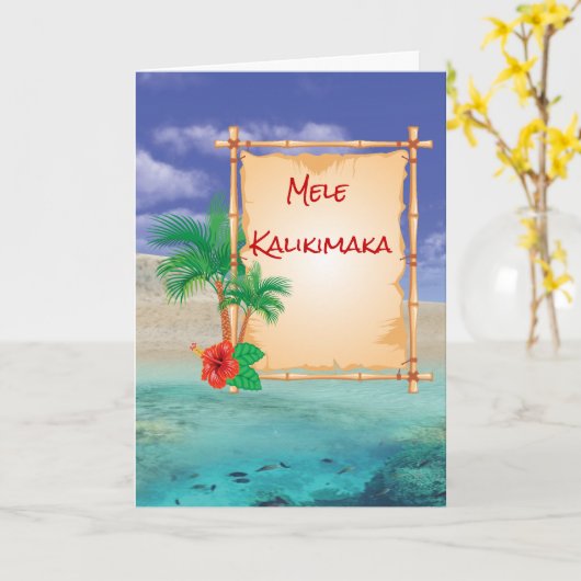 Mele Kalikimaka Hawaiian Kerstmis Kaart (Gele Bloem)