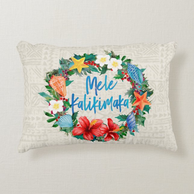 Mele Kalikimaka Hawaiian Kerstmis Wreath Accent Kussen (Voorkant)