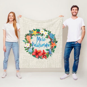 Mele Kalikimaka Hawaiian Kerstmis Wreath Fleece Deken