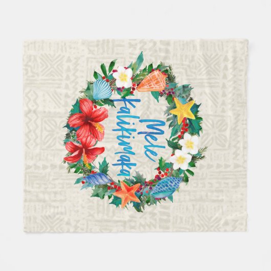 Mele Kalikimaka Hawaiian Kerstmis Wreath Fleece Deken (Voorkant (Horizontaal))