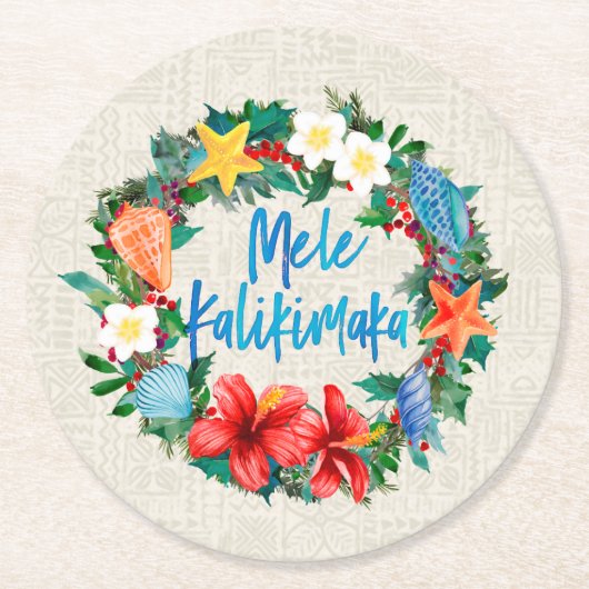 Mele Kalikimaka Hawaiian Kerstmis Wreath Ronde Kartonnen Onderzetter (Voorkant)