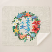 Mele Kalikimaka Hawaiian Kerstmis Wreath Sherpa Deken (Voorkant (horizontaal))