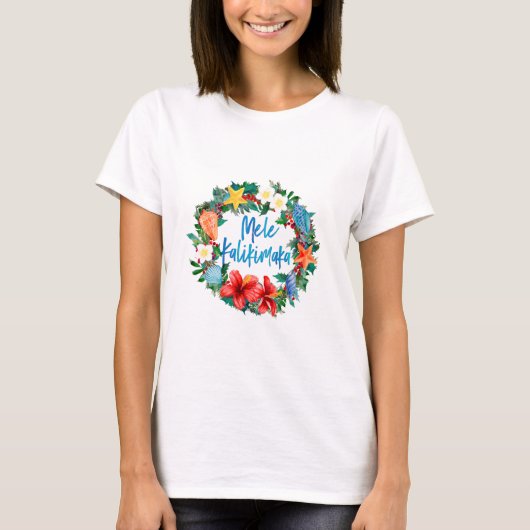Mele Kalikimaka Hawaiian Kerstmis Wreath T-shirt (Voorkant)