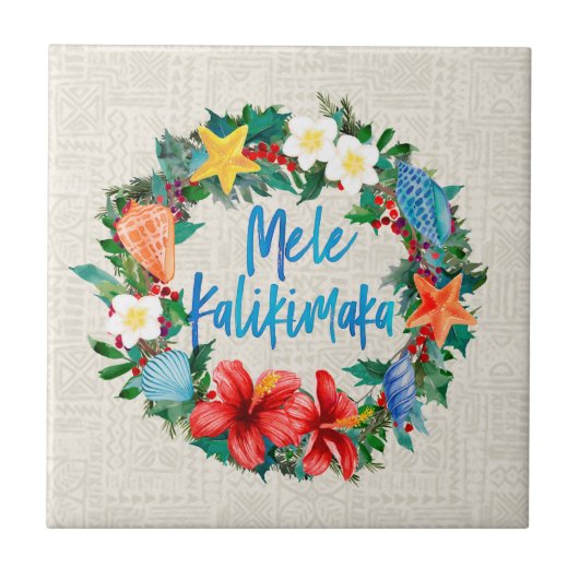 Mele Kalikimaka Hawaiian Kerstmis Wreath Tegeltje (Voorkant)
