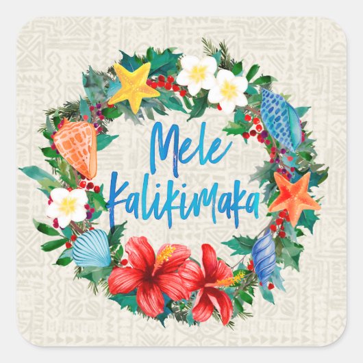 Mele Kalikimaka Hawaiian Kerstmis Wreath Vierkante Sticker (Voorkant)