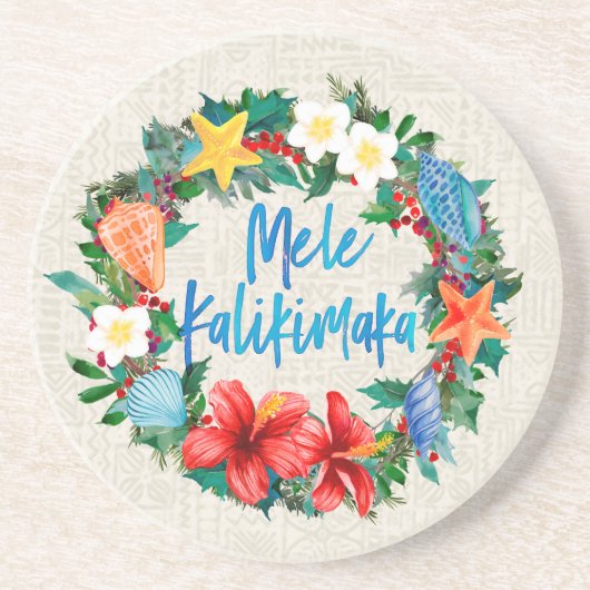 Mele Kalikimaka Hawaiian Kerstmis Wreath Zandsteen Onderzetter (Voorkant)