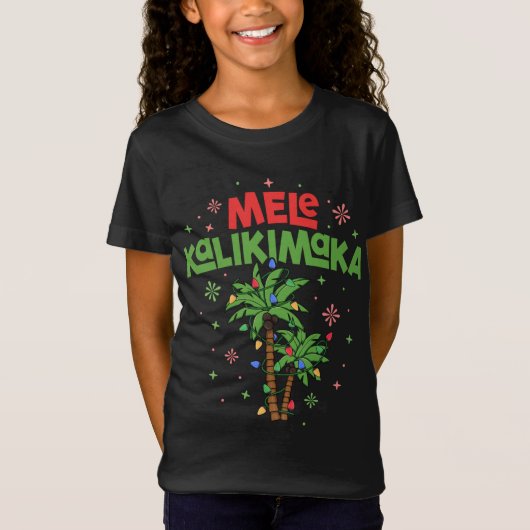 Mele Kalikimaka Hawaiian Kerstpalmboom Licht T-shirt (Voorkant)
