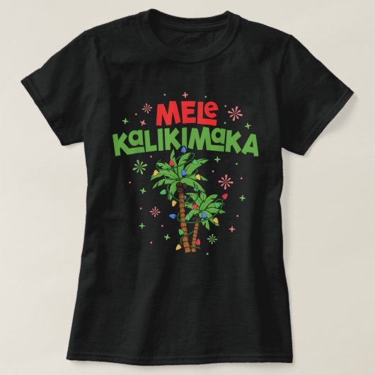 Mele Kalikimaka Hawaiian Kerstpalmboom Licht T-shirt (Design voorkant)