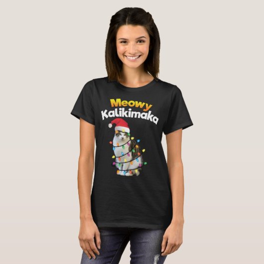 Mele Kalikimaka Hawaiian Merry Kerstkat Light T-shirt (Voorkant volledig)