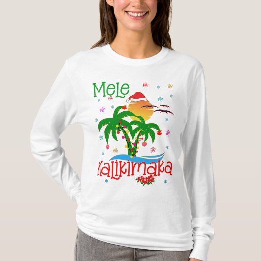 Mele Kalikimaka Hawaiian Merry Kerstmis Aloha  T-shirt (Voorkant)