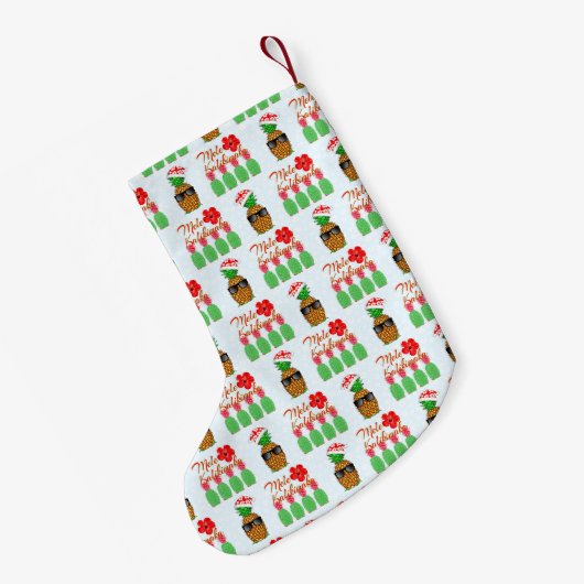 Mele Kalikimaka Hawaiian Pineapple Merry Christmas Kleine Kerstsok (Achterkant (Hangend))