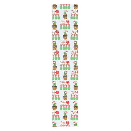 Mele Kalikimaka Hawaiian Pineapple Merry Kerstmis Korte Tafelloper (Voorkant)