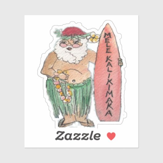 Mele Kalikimaka Hawaiian Santa Claus Sticker (Vel)