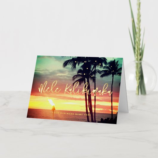 Mele Kalikimaka Hawaiian Sunset Corporate Folie Feestdagenkaart (Voorkant)