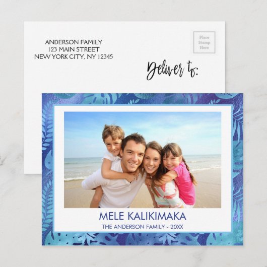 MELE KALIKIMAKA HAWAIIAN TROPISCH BLAUW FOTO FEESTDAGENKAART (Voorkant / Achterkant)