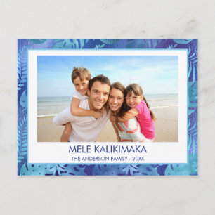 MELE KALIKIMAKA HAWAIIAN TROPISCH BLAUW FOTO FEESTDAGENKAART