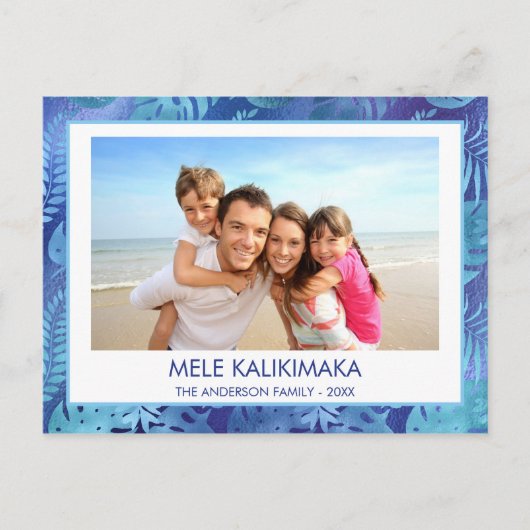MELE KALIKIMAKA HAWAIIAN TROPISCH BLAUW FOTO FEESTDAGENKAART (Voorkant)