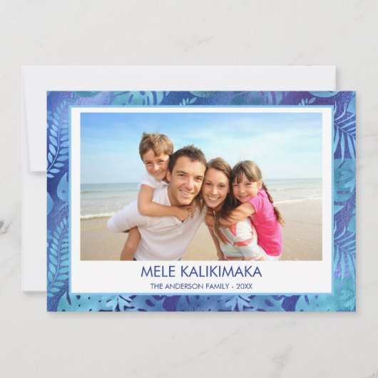 MELE KALIKIMAKA HAWAIIAN TROPISCH BLAUW FOTO FEESTDAGENKAART (Voorkant)