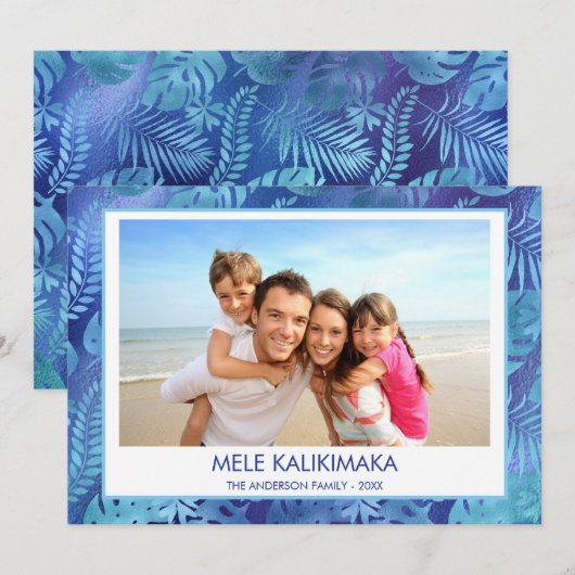 MELE KALIKIMAKA HAWAIIAN TROPISCH BLAUW FOTO FEESTDAGENKAART (Voorkant / Achterkant)
