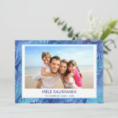 MELE KALIKIMAKA HAWAIIAN TROPISCH BLAUW FOTO FEESTDAGENKAART (Staand voorkant)