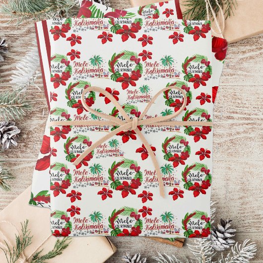 Mele Kalikimaka Hawaiian Wreath Wrapping Paper