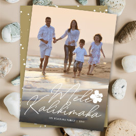 Mele Kalikimaka Hibiscus Handwriting Script Foto Feestdagenkaart