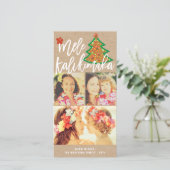 Mele Kalikimaka Hibiscus Kerstboom Foto Feestdagenkaart (Staand voorkant)