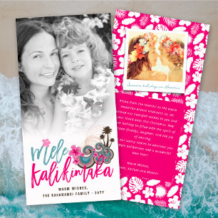 Mele Kalikimaka Hibiscus Palmboom Kerst Foto Feestdagenkaart