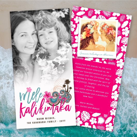 Mele Kalikimaka Hibiscus Palmboom Kerst Foto Feestdagenkaart