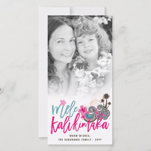 Mele Kalikimaka Hibiscus Palmboom Kerst Foto Feestdagenkaart (Voorkant)