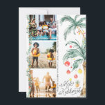 Mele Kalikimaka | Kaart voor kerstfoto's<br><div class="desc">Wens je geliefden een vrolijk kerstfeest met onze Mele Kalikimaka-kaarten. Eenvoudige waterverf handpalmen ontsloten in feestverlichting. Drie fotocollage op de voorkant met volledige omgezette foto op de rug en uw douanebericht. Voeg uw douanetekst aan dit ontwerp toe door de "Edit this design sjabloon"vakjes op de rechterkant van het punt te...</div>