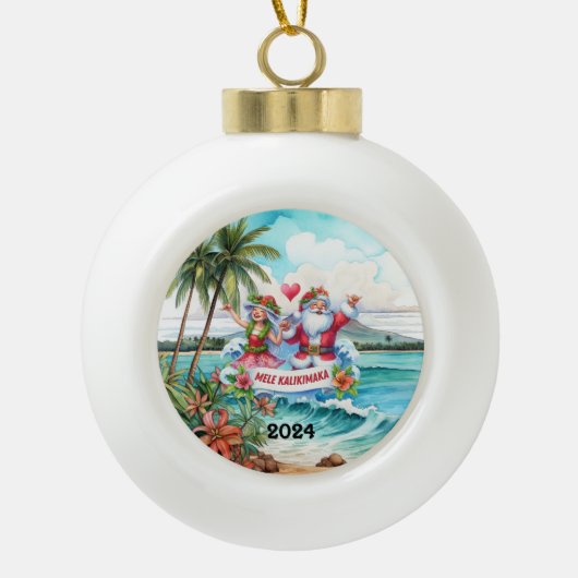 Mele Kalikimaka Keramische Bal Ornament (Voorkant)