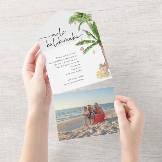 mele kalikimaka kerst gevouwen Fotokaart All In One Uitnodiging (Afscheurbaar)