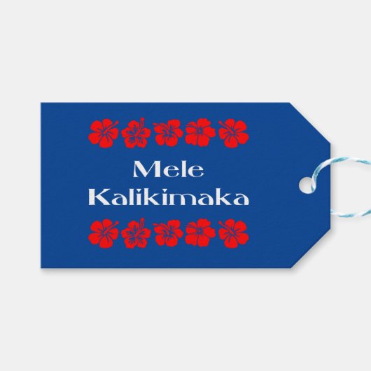 Mele Kalikimaka - kerstblaaskleur Cadeaulabel (Voorkant (Horizontaal))