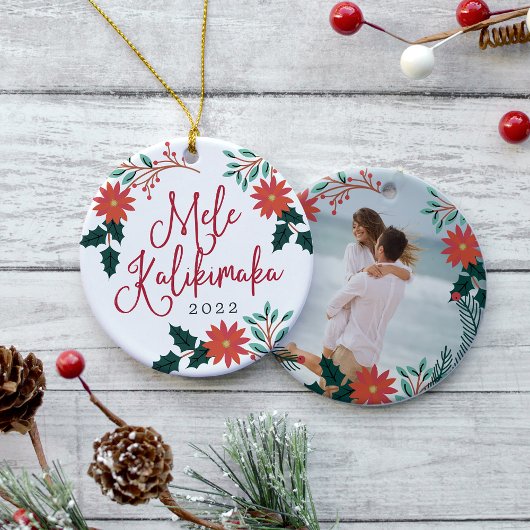 Mele Kalikimaka | Kerstfoto in Hawaiian Keramisch Ornament
