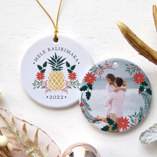 Mele Kalikimaka | Kerstfoto in Hawaiian Keramisch Ornament