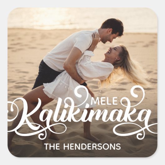 Mele Kalikimaka kerstfoto Vierkante Sticker (Voorkant)