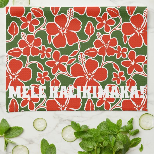 Mele Kalikimaka Kerstmis Hawaiian Hibiscus Print Theedoek (Gevouwen)
