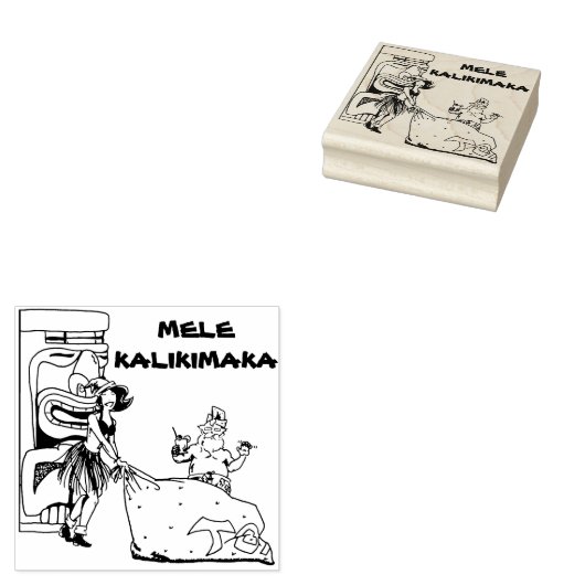 Mele Kalikimaka - Kerstmis Tiki en Kerstman Rubberstempel (Gestempeld)