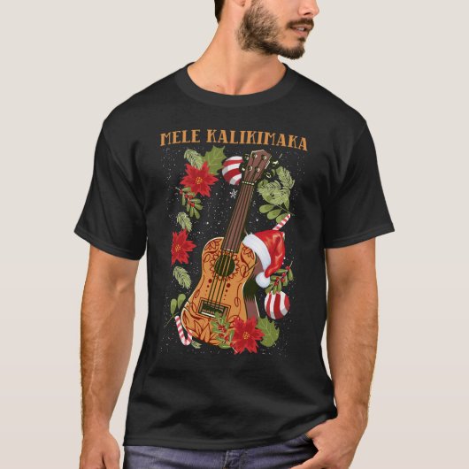 MELE KALIKIMAKA Kerstmis Ukulele Hawaii Gift T-shirt (Voorkant)