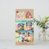 Mele Kalikimaka Kleur Bloemen Kerstboom Foto Feestdagenkaart (Staand voorkant)